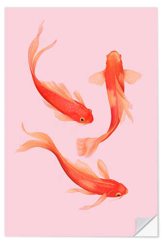 Selvklebende plakat Three goldfish