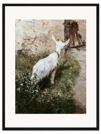 Gerahmter Kunstdruck Ziege mit Holzpferdchen