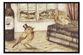 Gerahmter Kunstdruck Rotkehlchen Liebe