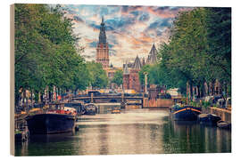 Quadro de madeira Amsterdam City Sunset