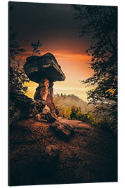 Tableau en aluminium Devil's table in sunrise, Rhineland Palatinate