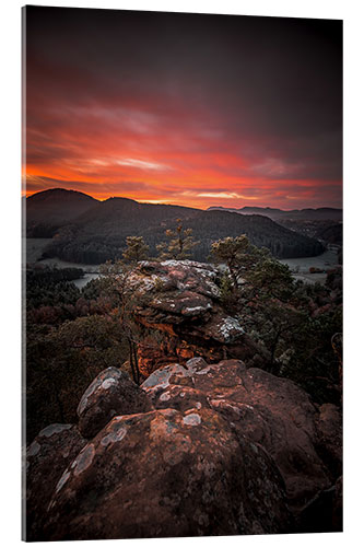 Akrylbillede Red sunrise in a rocky landscape