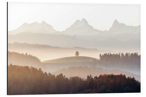 Aluminium print Eiger, Mönch and Jungfrau on a foggy autumn morning