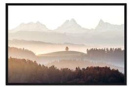 Gerahmter Kunstdruck Eiger, Mönch und Jungfrau an einem nebligen Morgen im Herbst