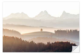 Wandsticker Eiger, Mönch und Jungfrau an einem nebligen Morgen im Herbst