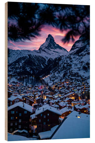 Wood print Zermatt and the magical Matterhorn in winter