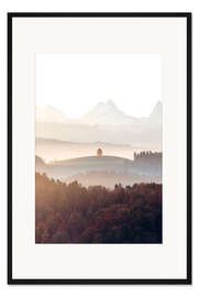 Gerahmter Kunstdruck Baum vor Schreckhorn im Emmental