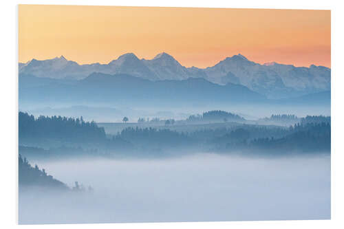 Foam board print Eiger, Mönch and Jungfrau on a foggy autumn morning