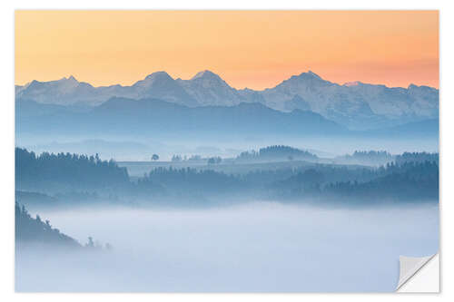 Sticker mural Eiger, Mönch and Jungfrau on a foggy autumn morning