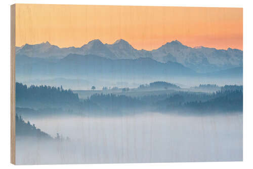 Quadro de madeira Eiger, Mönch and Jungfrau on a foggy autumn morning