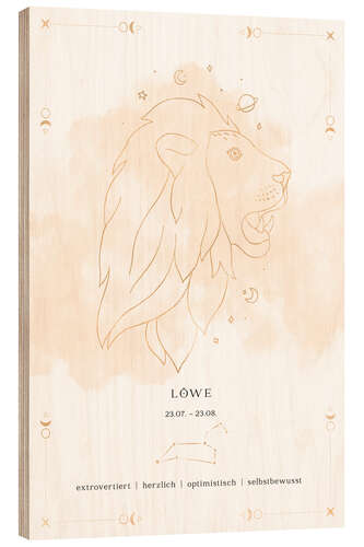 Hout print Zodiac sign Lion (German)