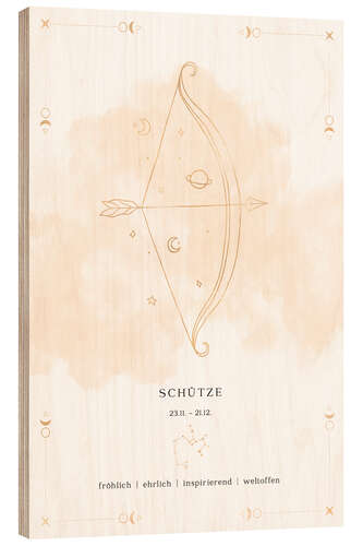 Wood print Zodiac sign Sagittarius (German)