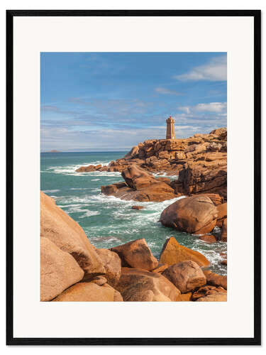 Ingelijste kunstdruk Lighthouse on the Pink Granite Coast, Brittany