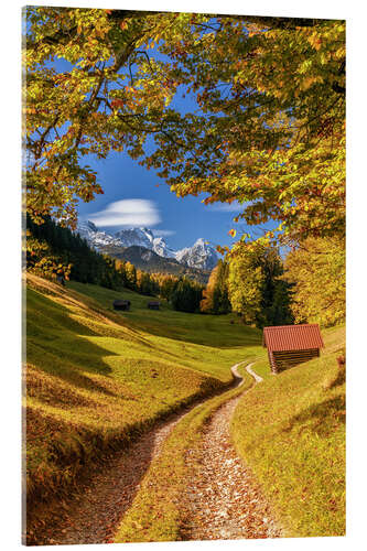 Acrylglas print Autumn in Upper Bavaria with a view of the Zugspitze