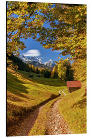 Aluminiumtavla Autumn in Upper Bavaria with a view of the Zugspitze