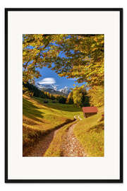Gerahmter Kunstdruck Herbst in Oberbayern mit Zugspitzblick