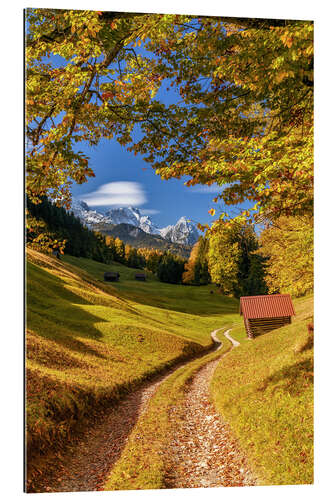 Tableau en plexi-alu Autumn in Upper Bavaria with a view of the Zugspitze