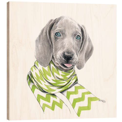 Wood print Weimaraner puppy with scarf