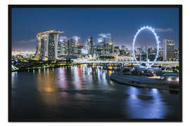 Gerahmter Kunstdruck Skyline von Singapur bei Nacht