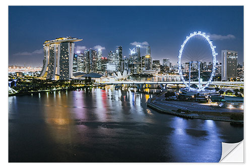 Selvklæbende plakat Singapore skyline at night