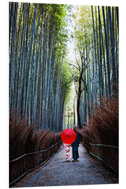 Tableau en PVC Japanese couple at the bamboo forest