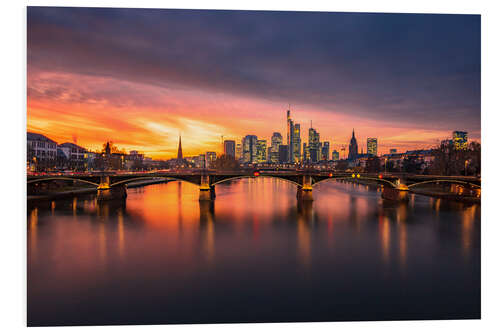 Foam board print Frankfurt skyline in sunset with lights