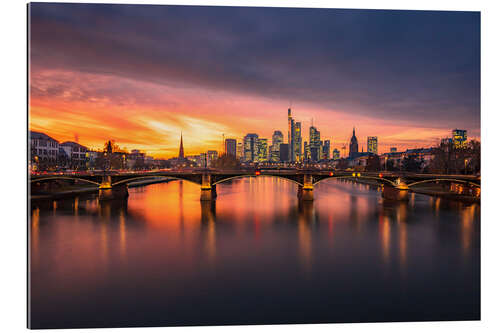 Gallery print Frankfurt skyline in sunset with lights