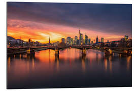 Magnettafel Frankfurt Skyline im Sonnenuntergang mit Beleuchtung