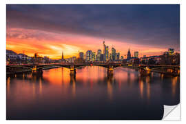 Wandsticker Frankfurt Skyline im Sonnenuntergang mit Beleuchtung