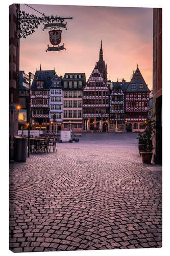 Leinwandbild Frankfurt am Main, Fachwerkhäuser im Sonnenaufgang