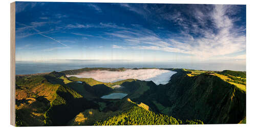 Wood print Caldera Sete Cidades on the Azores island of Sao Miguel