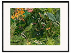 Gerahmter Kunstdruck Tropische Mitternachts-Dschungelvögel
