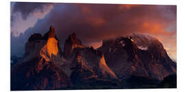 Foam board print Cerro Torre burning, Nationalpark Torres del Paine