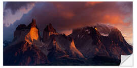 Sticker mural Cerro Torre burning, Nationalpark Torres del Paine