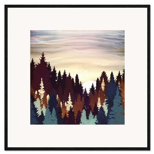 Gerahmter Kunstdruck Herbstwald Sonnenuntergang