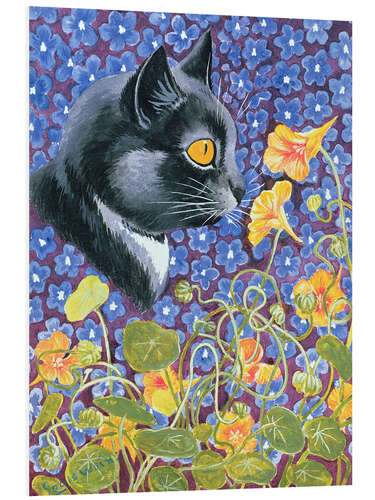 Tableau en PVC A Cat in a Sea of Flowers