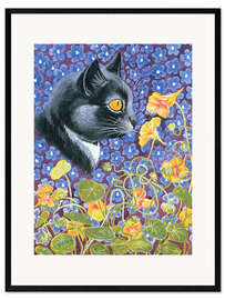 Ingelijste kunstdruk A Cat in a Sea of Flowers