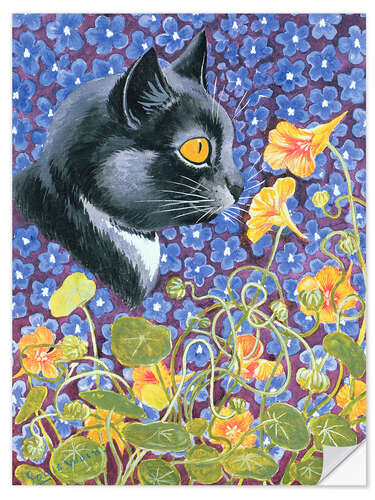 Selvklebende plakat A Cat in a Sea of Flowers