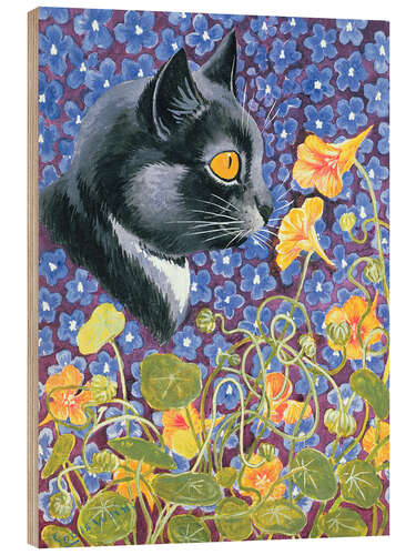 Wood print A Cat in a Sea of Flowers