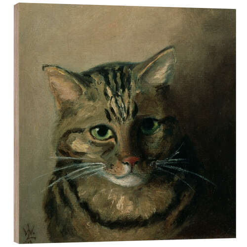 Wood print A Head Study of a Tabby Cat