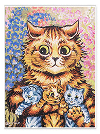 Wall print  A cat with her kittens - Louis Wain