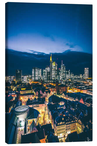 Leinwandbild Frankfurt Skyline bei Nacht, mit der Altstadt