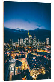 Holzbild Frankfurt Skyline bei Nacht, mit der Altstadt