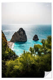 Selvklebende plakat Mizithres, Keri, Zakynthos rocks in turquoise water