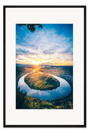 Gerahmter Kunstdruck Moselschleife im Herbst und zum Sonnenaufgang