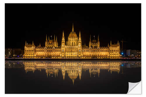 Wandsticker Parlament in Budapest, Spiegelung in der Donau