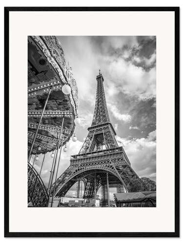 Gerahmter Kunstdruck Eiffelturm mit Karussell in Paris