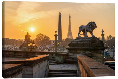 Canvas print Golden sunset over the Paris skyline