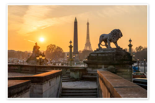 Poster Goldener Sonnenuntergang über der Skyline von Paris