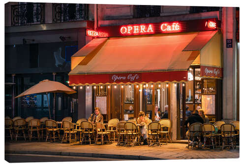 Lienzo Sidewalk cafe in Paris at night